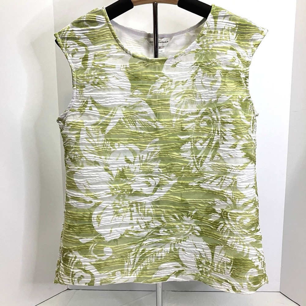 Christopher & Banks Womens‎ Green White Stretch Floral Sleeveless Tank Shirt M